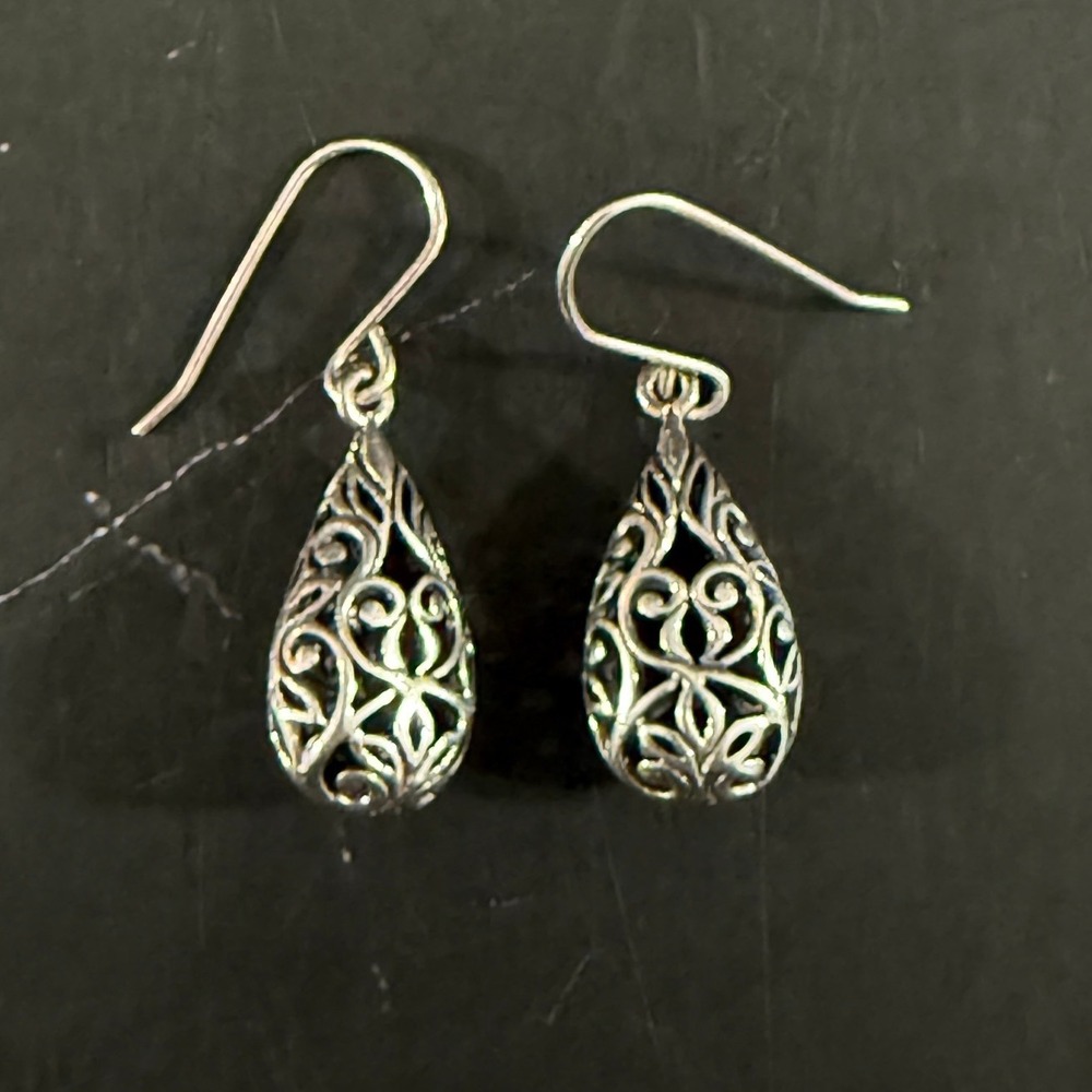 Sterling Silver Filigree Open Work Tear Drop Earrings